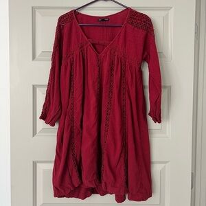 V-neck Mid-sleeve Red Dress